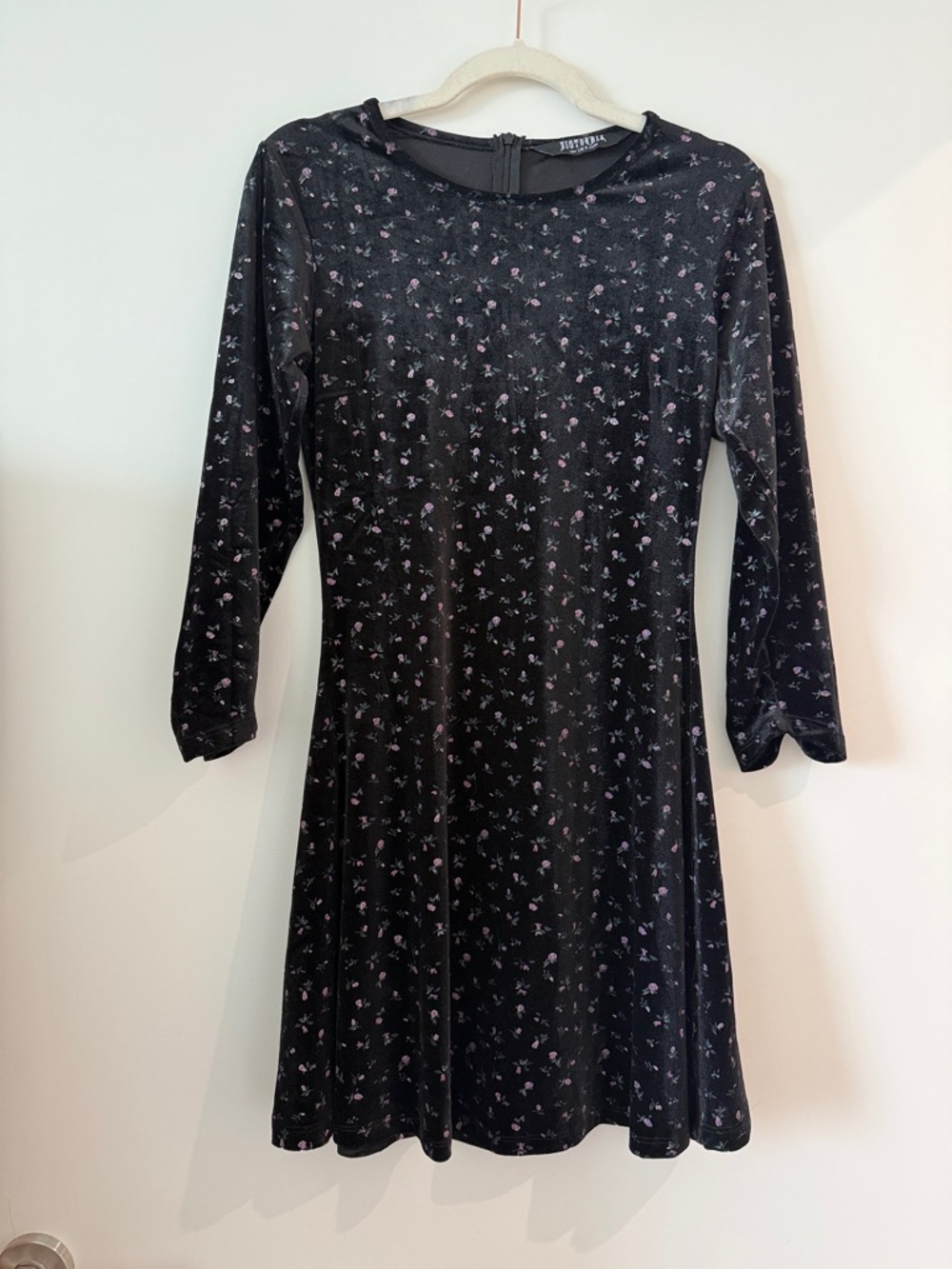 Disturbia Black Velvet Floral Fit & Flare Dress